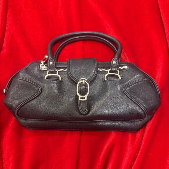 VINTAGE COLE HAAN BLACK LEATHER SILVER HARDWARE MINI BAG - Picture 2 of 14